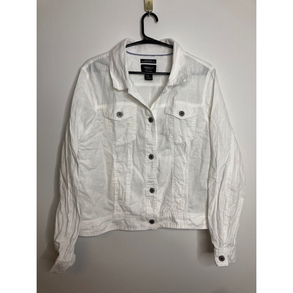 Jones & Co Linen Jacket Womens XL White Good Trucker Style Button Front